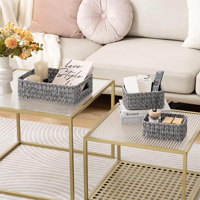 GRANNY SAYS Small Wicker Baskets for Organizing, Wicker Storage Baskets | Small Woven Storage Baskets for Shelf, Rattan Basket for Organizing, Wicker Basket Set, 3-Pack Small Waterproof Baskets