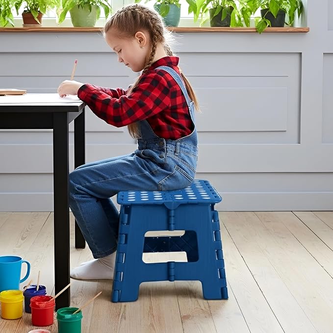 Utopia Home Folding Step Stool 9 Inch, Anti-Slip, Blue, 2-Pack | Foldable step stool with anti-slip surface, built-in handle, and 300 lbs support for safe home use.