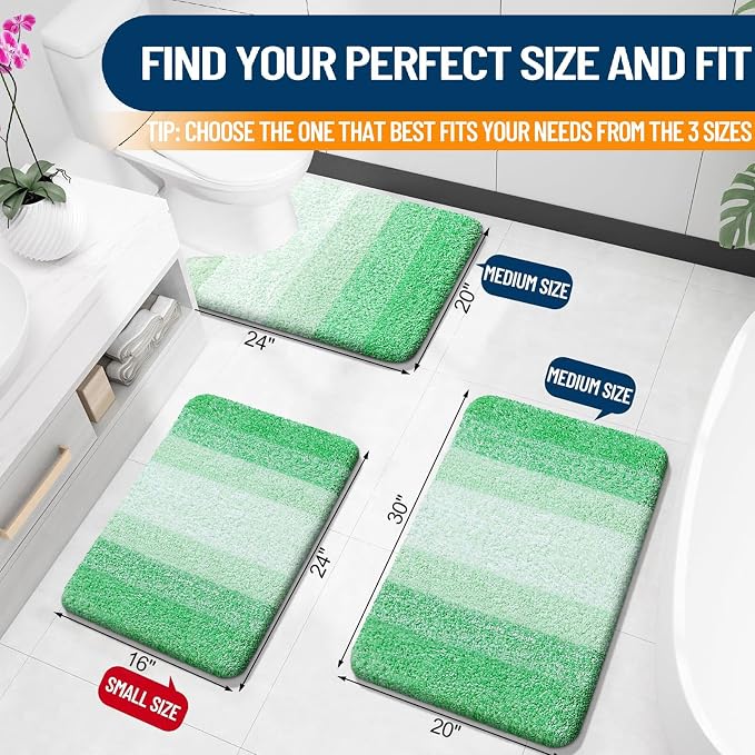 OLANLY Small Bathroom Rugs 24x16, Extra Soft Absorbent Microfiber Bath Rugs | Green, Non-Slip Quick-Drying Rubber Backing, Washable Plush Bath Mat for Floor, Tub and Shower, Home Decor Accessories
