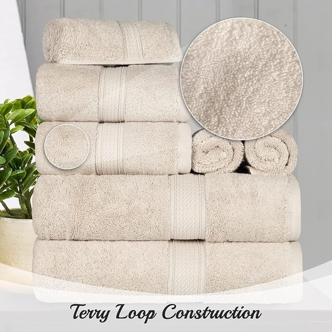 SUPERIOR Egyptian Cotton Ultra Plush & Absorbent, 10 Piece Set, Cream | Quick Dry, Soft Luxury Towel Set, Bath Essentials, Guest Bath, Spa, 2 Bath, 4 Hand, 4 Face Towels, Madeline Towels