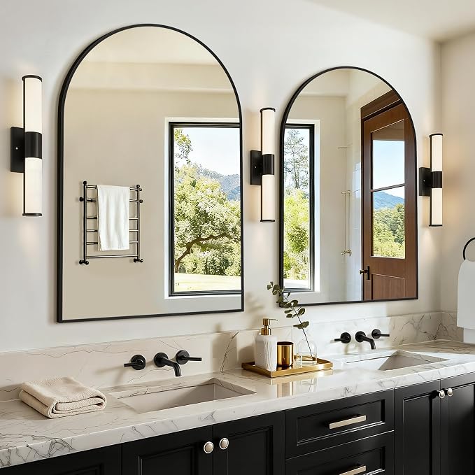 Arched Bathroom Vanity Mirror for Over Sink, 2 Pack 36”x24”, Black | HD Tempered Glass, Anti-Rust Metal Frame, Hanging or Leaning, Wall Mirrors for Bathroom Sink, Bedroom, Living Room, Entryway