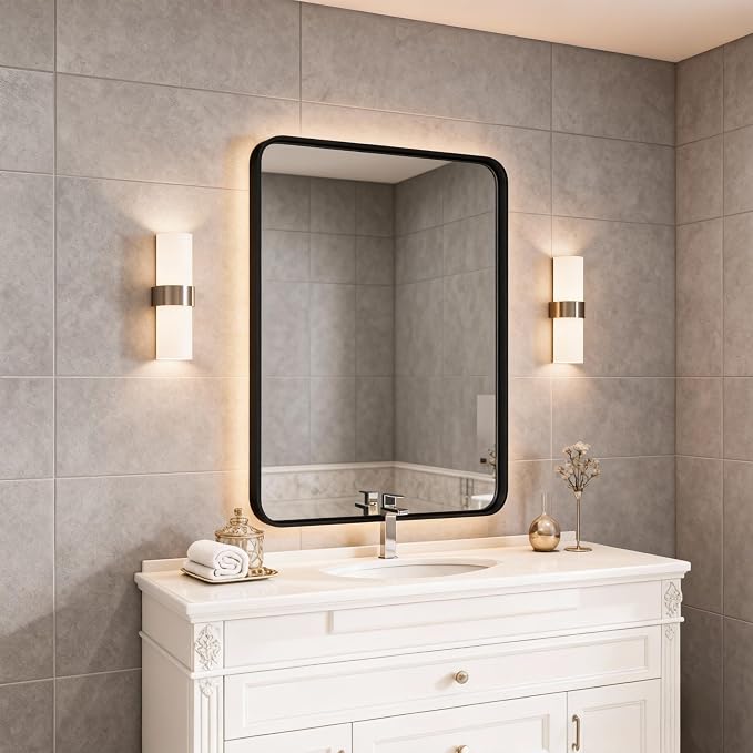 NEWBULIG Bathroom Mirror, Wall Mirror with Aluminum Alloy Thin Frame, Bathroom Mirrors for Over Sink, Bedroom, Living Room, Entryway