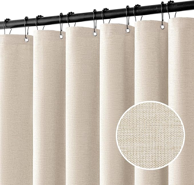 MIULEE 72 x 84 Extra Long Linen Shower Curtain Cream Beige 12 Metal Hooks | Washable, Fabric Shower Curtain, Waterproof Neutral Thick Cloth Shower Curtain, Bathroom Hotel Bathtub
