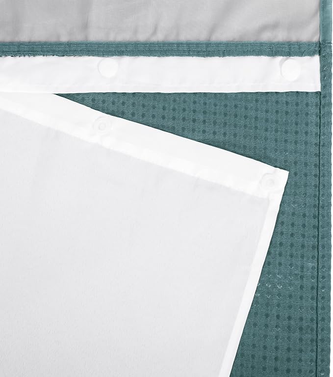 River Dream Heavyweight Waffle No Hook Shower Curtain with Liner,Teal,71x74 | Dotted Waffle,Snap-in Liner,Heavy Duty,Quick Dry,Mesh Top Window,With Bottom Magnets,Hotel-Grade,Washable,Standard Size