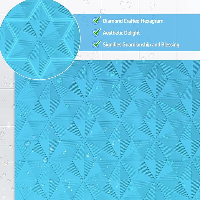 Non Slip Bathtub Mat for Bath Tub Shower - 241 Vacuum Suction Cups | 100% Natural Rubber - Unique Diamond Texture - Soft & Safe for Fatigue Relief - Machine Washable - 16 × 28 Inch