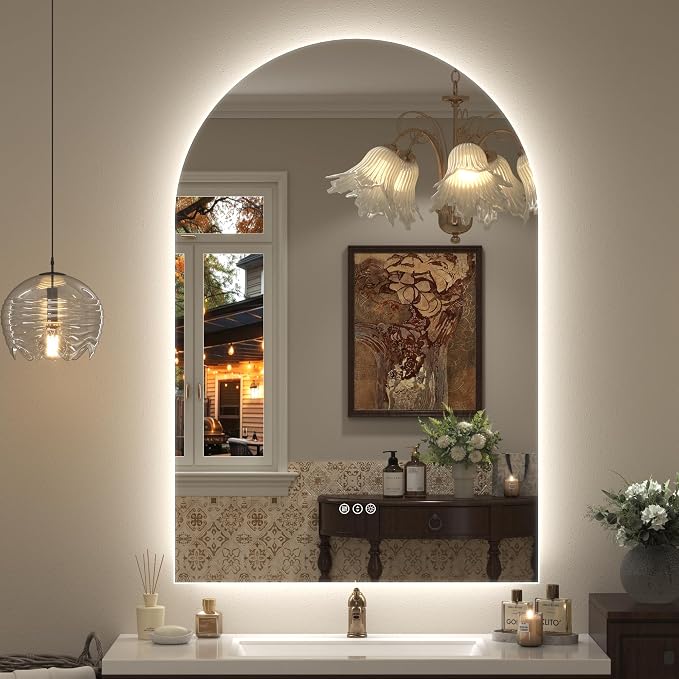 40x28 Inch Arched LED Mirror for Bathroom | Dimmable Backlit Mirror, Arched Lighted Mirror, Shatter-Proof, Anti-Fog, 3 Colors, Memory, ETL Listed