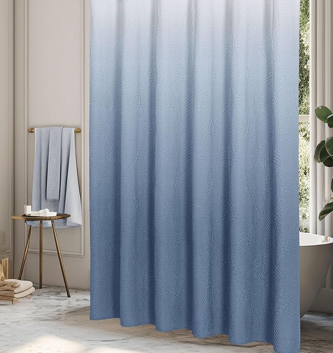 Ombre Blue Shower Curtain for Bathroom, Farmhouse Bath Curtain 72x72