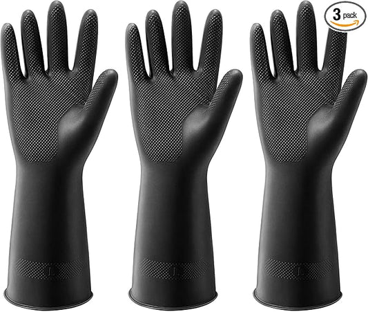 ThxToms Dishwashing Rubber Gloves, Reusable Latex, Large, Black, 3 Pairs | Cleaning Gloves for Housework Kitchen Bathroom, Durable Flexible & Anti-slip, Smooth Lining, Easy On & Off