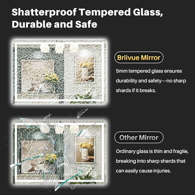 44x30 Inch LED Bathroom Mirror with Lights, Backlit & Front Lit | Anti-fog, 3 Color Dimmable, Memory Function, HD Reflection Tempered Glass, ETL Listed, IP54 Waterproof
