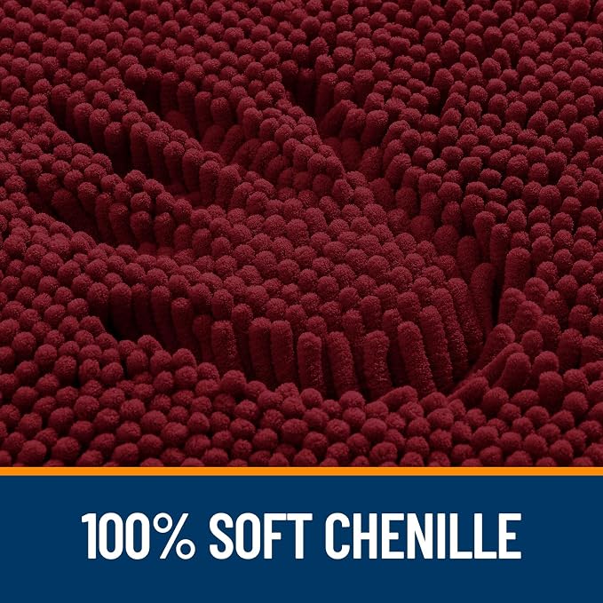 OLANLY Bathroom Rugs 32x20, Extra Soft Absorbent Chenille Bath Rugs | Burgundy, Quick-Drying Rubber Backing, Machine Washable Bath Mat for Bathroom Floor, Tub and Shower, Home Decor Accessories