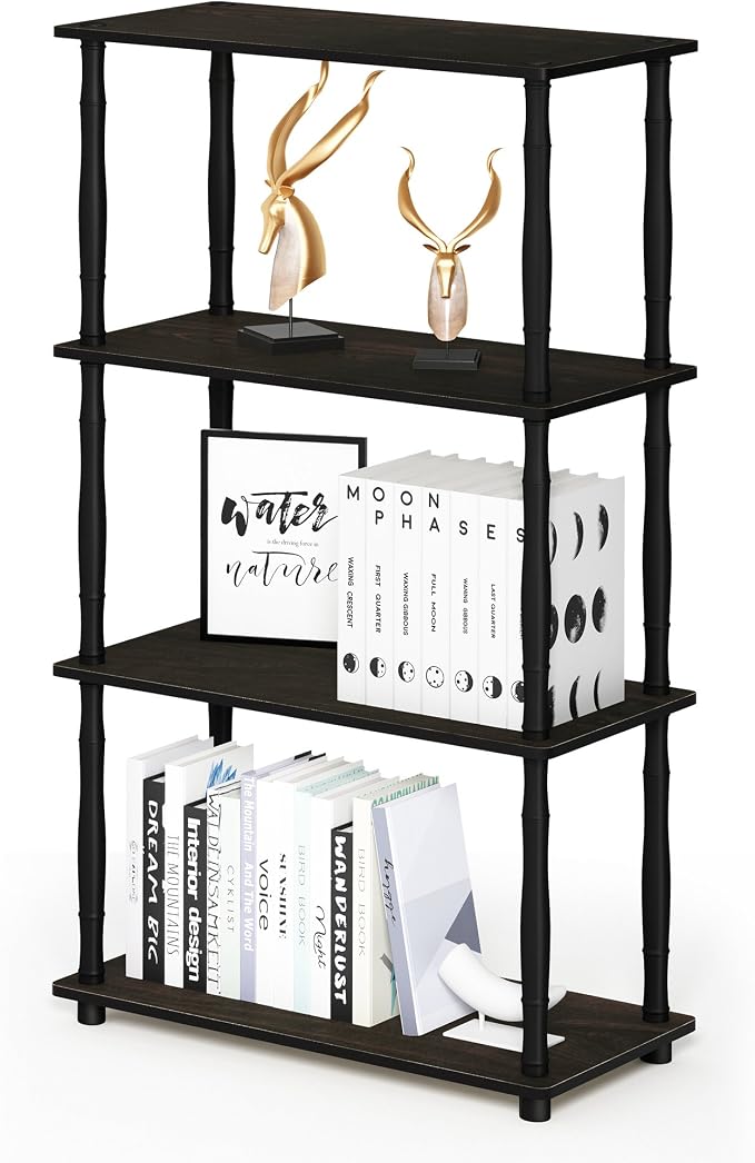 Furinno Turn-N-Tube 4-Tier Multipurpose Shelf Display Rack, Classic Tubes, Espresso/Black | Book Shelf, Corner Shelf, Open Shelves, Classic Tubes, for Organization, Living Room, Home Office