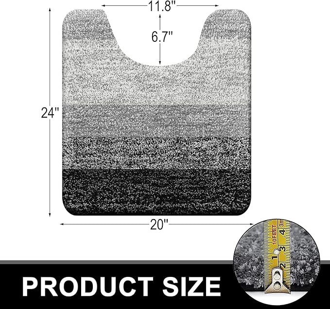 OLANLY Luxury Toilet Rugs U-Shaped 24x20, Soft Absorbent Microfiber Mat | Black, Non-Slip Quick-Drying Rubber Backing, Machine Washable Plush Contour Bath Mat for Toilet Base, Home Decor Accessories