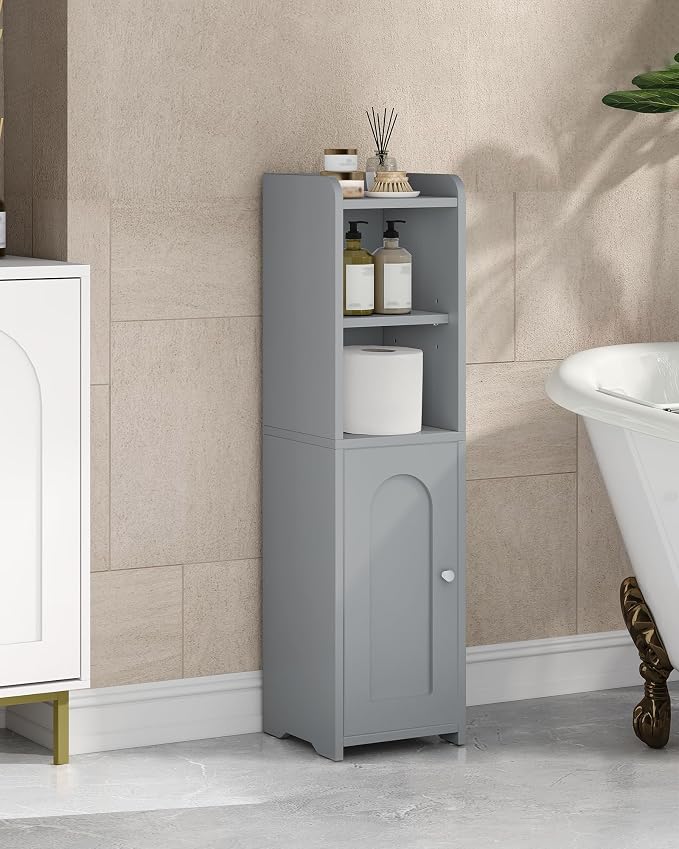 Hzuaneri Bathroom Storage Cabinet, Narrow Toilet Paper Cabinets with Doors | Small Corner Floor Cabinet with Doors and Adjustable Shelf, Bathroom Organizer for Small Spaces, Gray BC19721X
