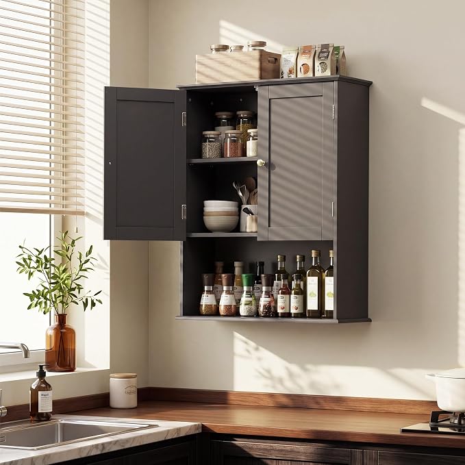 Bathroom Wall Cabinet, Black 30" x 24" Wall Mounted Medicine Cabinet, Over Toilet Storage Hanging Cabinet Adjustable Shelves Cupboard with Large Space for Laundry Room, Bedroom, Kitchen, Entryway