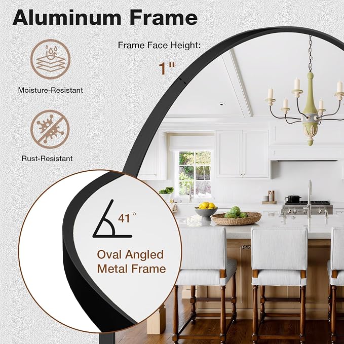 24"x32" Black Oval Bathroom Mirror for Over Sink, Vanity Wall Mirror | Tempered Glass, Clear Reflection, Rust-Resistant Aluminum Frame, Vertical or Horizontal Wall Mount, Bedroom and Entryway