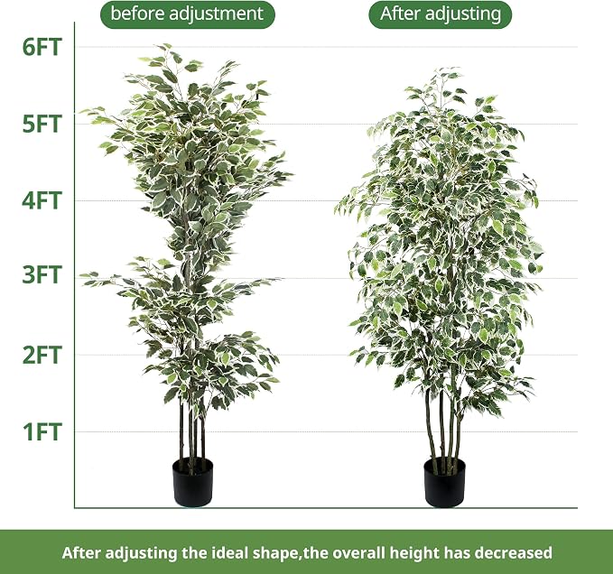 Yepdin 6 FT Artificial Ficus Tree 600 Leaves Faux Plants Indoor Tall with Black Pot Large Fake Tree for Home Office Living Room Decor