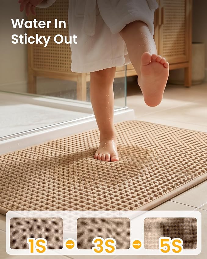 Upgraded Non Slip Waffle Bath Mat, Super Absorbent Bathroom Rug, 20x30 inch | Boho Decor Kitchen Rug, Soft & Machine Washable Bathroom Floor Mat for Tub, Sink, Vanity, Entryway, Brown