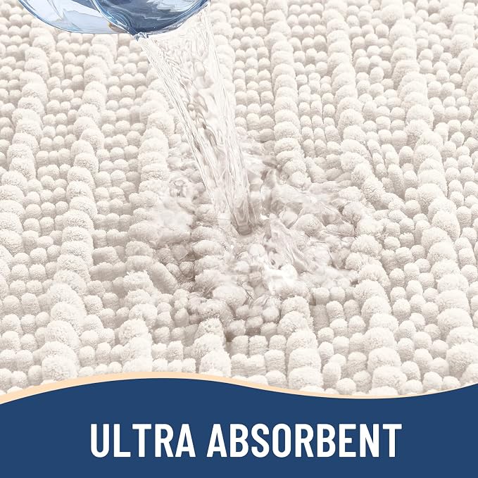 Arotive Bathroom Rugs Mat 34x21, Soft Absorbent Chenille Shaggy Bath Mat | Ivory, Machine Wash Dry, Bath Rugs for Bathroom Floor, Tub and Shower, Home Decor Accessories