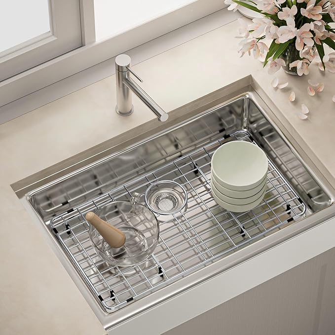 Metal Sink Protector for Kitchen Sink,Large Sink Rack 28-3/4" X 15-3/4",Stainless Steel Sink Grid for Bottom of Sink,Sink Grate with Rear Drain Hole for Single Bowl with Strainer,1 Pack