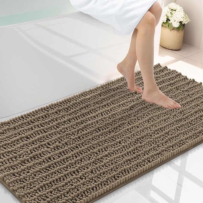 Smiry Bathroom Rugs 44X24, Extra Soft Rubber Backing Chenille Bath Mats | Camel Machine Washable Non Slip Quick Dry Bath Mats for Bathroom Floor, Tub, Shower, Home Decor Accessories
