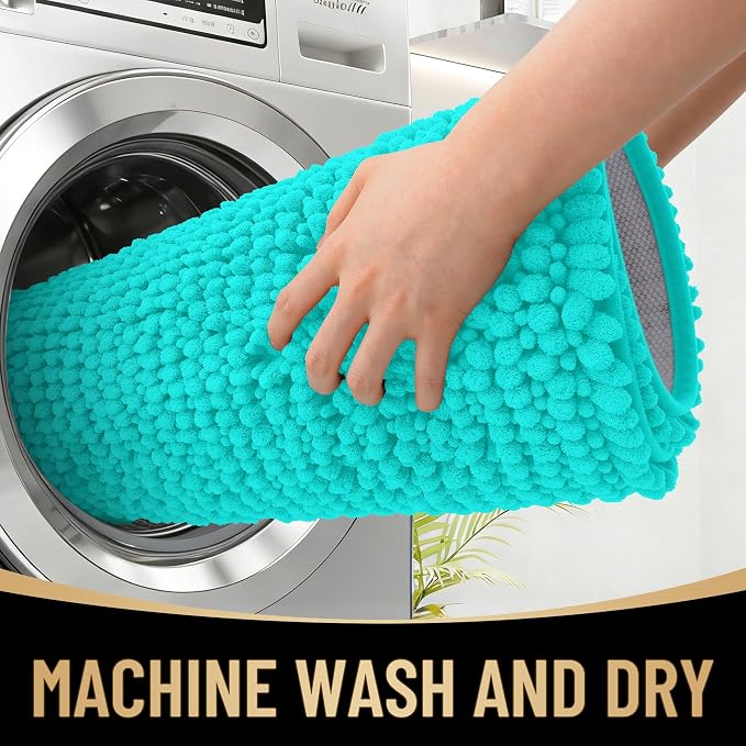 OLANLY Thick Chenille Small Bathroom Rugs 24x16, Absorbent Bath Mat, Teal | Soft Bath Rugs, Rubber Backing, Machine Wash Dry, Bath Mats for Bathroom, Tub and Shower, Home Decor Accessories
