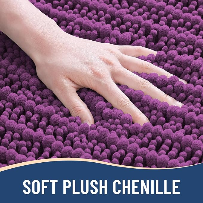 Arotive Bathroom Rugs Mat 30x17, Soft Absorbent Chenille Shaggy Bath Mat | Purple, Machine Wash Dry, Bath Rugs for Bathroom Floor, Tub and Shower, Home Decor Accessories