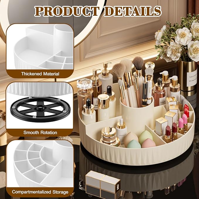 360° Rotate Makeup Organizer, Countertop Skincare Organizer, Large Capacity Multi-Compartment Makeup Brush Lipstick Skincare Organizer, Cosmetic Storage for Dresser Vanity & Bathroom (Black)