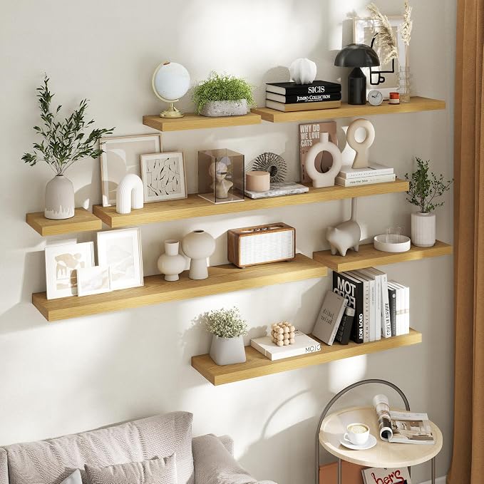 40 Inch Floating Shelves for Wall 2 Pack, 8"D Wood Grain Bathroom Shelves | Invisible Brackets, Oak Finish, Easy Install | Engineered Wood Storage Shelves for Kitchen, Study, Bedroom