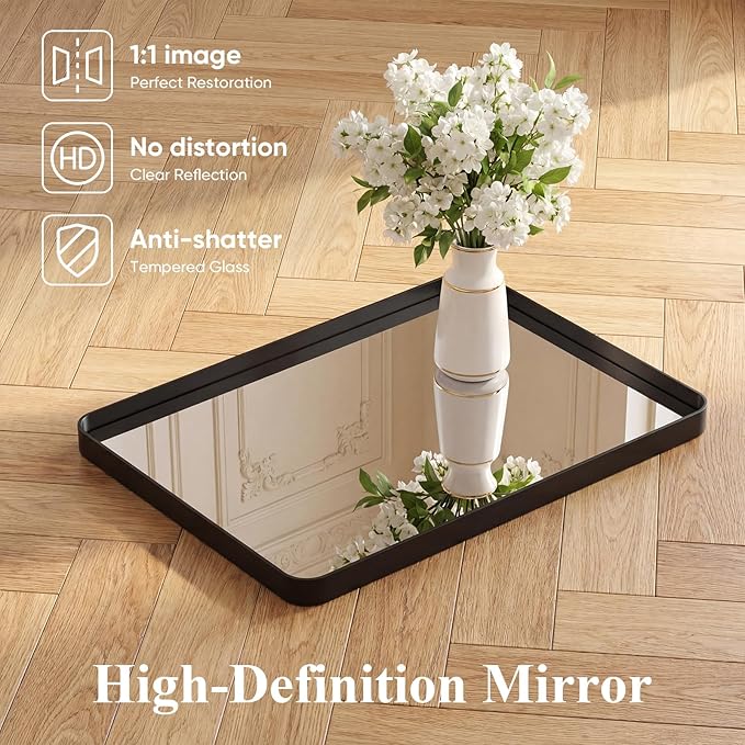 NEWBULIG Bathroom Mirror for Over Sink, 32X48 Inch Wall Vanity Mirror | Wall Mount, Tempered Glass, Anti-Rust Metal Framed, Rounded Rectangle, Farmhouse Home Decor, Black