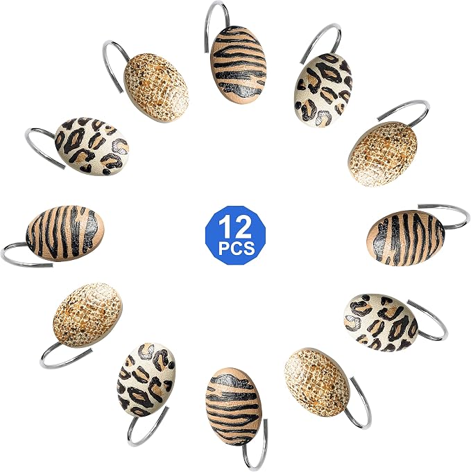 Zahari Home Gazelle Shower Hooks Set - Rust-Proof Curtain Rings with Unique Design - 12 Resin Hooks for Customizing Your Shower Space