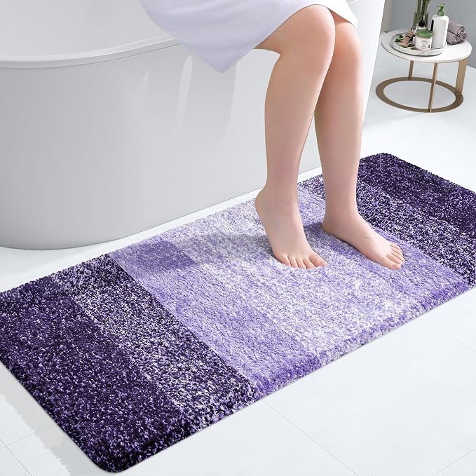 OLANLY Bathroom Runner Rug 44x20, Extra Soft Absorbent Microfiber Bath Rugs | Violet, Non-Slip Quick-Drying Rubber Backing, Washable Long Bath Mat for Floor, Tub and Shower, Home Decor