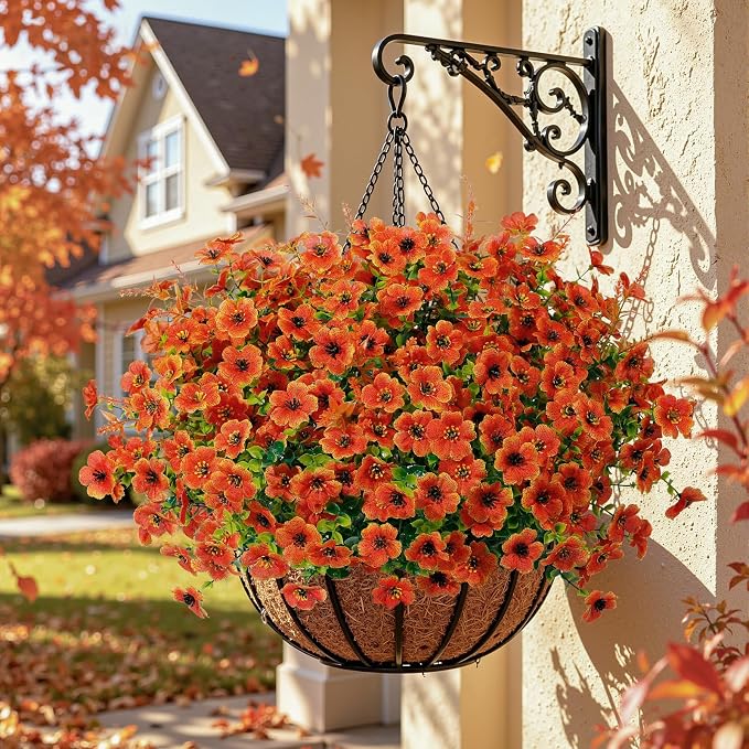SHareconn 48 Bundles Artificial Flowers for Outdoors UV Resistant Decor | Artificial Fall Flowers Silk Violet Lavender, Faux Fall Flowers Outside for Patio, Porch, Garden, Yard and Home, Orange