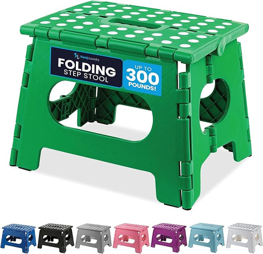 Handy Laundry Folding Step Stool 9 Inch, Green, Non-Slip Holds 300 lbs | 9 Inch, Green, Foldable Collapsible Step Stool, Non-Slip, Holds 300 lbs, Kitchen Bathroom Bedroom, Adults