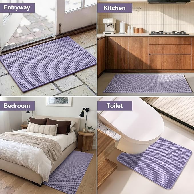 Triohero Toilet Rug, Thin Toilet Rugs U Shaped Washable Non Slip Absorbent Quick Dry Low Pile Toilet Mat, Lavender 20"x24" U Shape