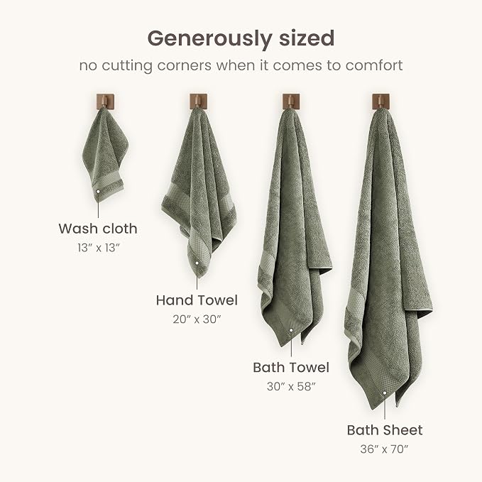 100% Organic Cotton 700 GSM Plush Premium Washcloths 13" x 13" GOTS Certified, Face Towels Perfect for Home & Bathroom - Sage, Pack of 12