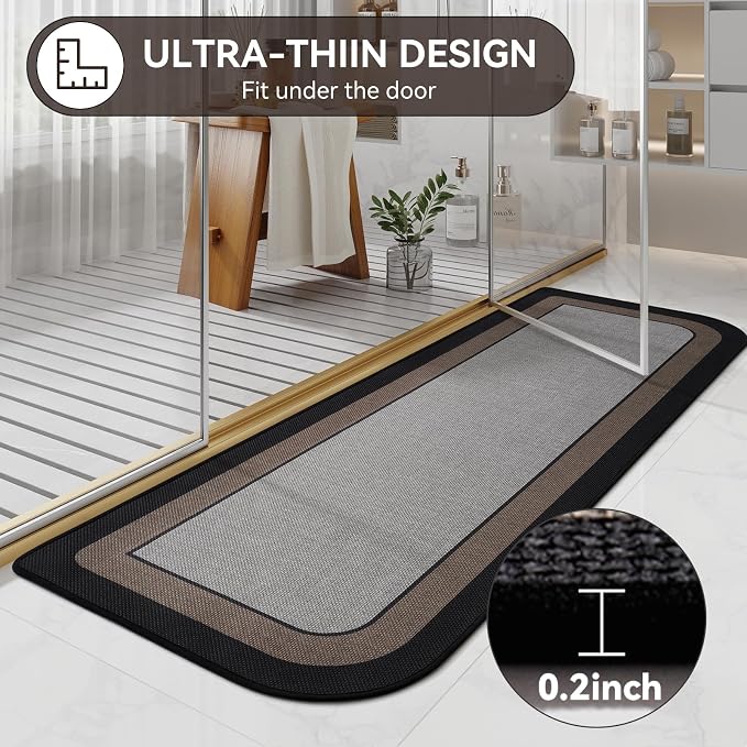 Bathroom Runner Rug, Long Thin Bath Mat Fit Under Door, Grey 24x70 | Quick Dry Absorbent, Rubber Backing Washable Large Bathmat, Shower Mat for Bathroom Floor, Tub and Outside Shower