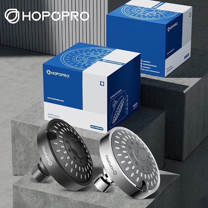 High Pressure Shower Head, HOPOPRO 5-Mode Fixed Showerhead, NBC Recommended | The Washington Post, NBC News, Today TV Show Recommended, Consumer Reports Tested High Flow Fixed Shower Head (4 Inch Black)