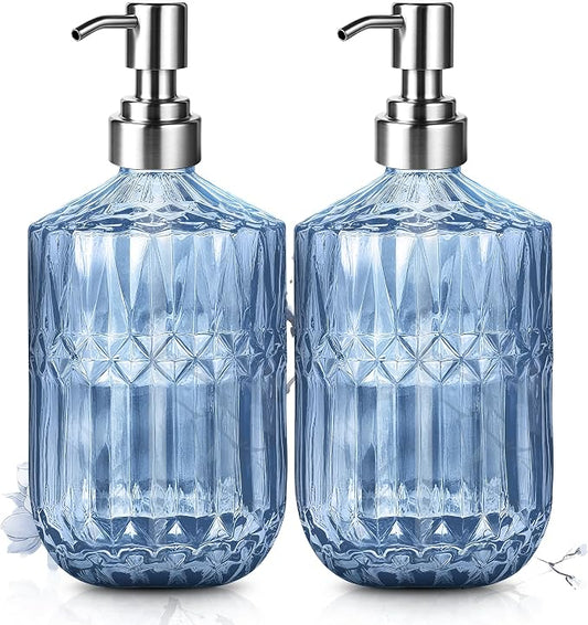 Kaishun Refillable Glass Soap Dispenser (2PC) for Hand Soap & Lotion, Blue