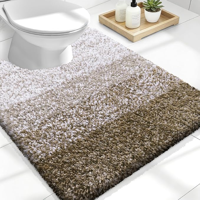OLANLY Luxury Toilet Rugs U-Shaped 24x20, Soft Absorbent Microfiber Mat | Coffee, Non-Slip Quick-Drying Rubber Backing, Machine Washable Plush Contour Bath Mat for Toilet Base, Home Decor Accessories