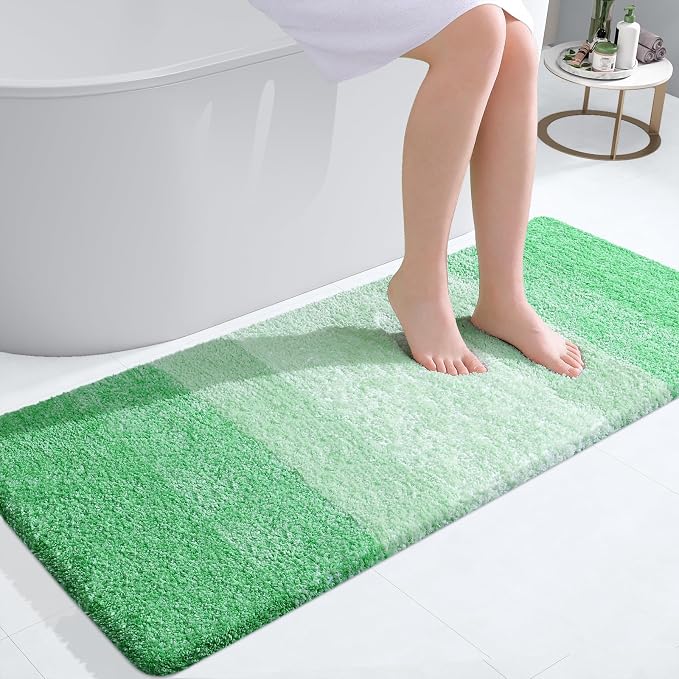 OLANLY Bathroom Runner Rug 47x20, Extra Soft Absorbent Microfiber Bath Rugs | Green, Non-Slip Quick-Drying Rubber Backing, Machine Washable Long Bath Mat for Floor, Tub and Shower, Home Decor Accessories