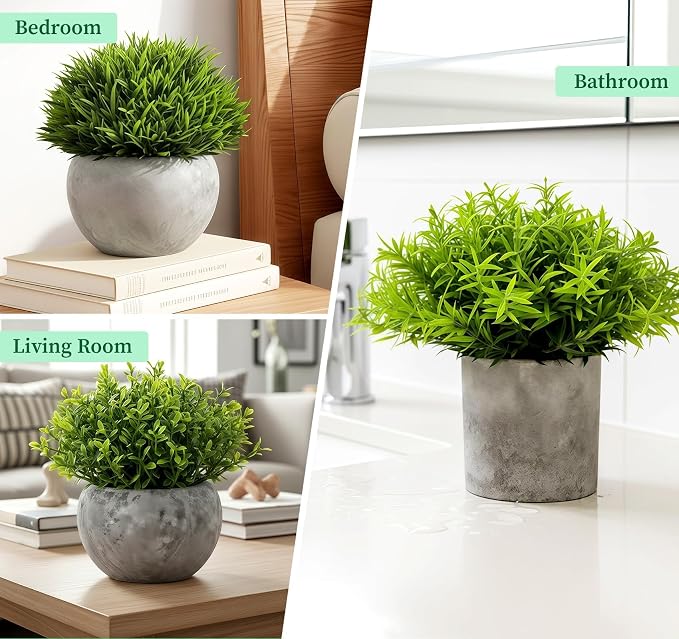 Fake Plants,5 PCS Small Artificial Greenery Eucalyptus Plant Indoor in Pots | Lemonfilter Plastic faux Plants Indoor with Pulp Pot, Small Plant Decor for Table Shelve Bathroom Kitchen Rustic Farmhouse
