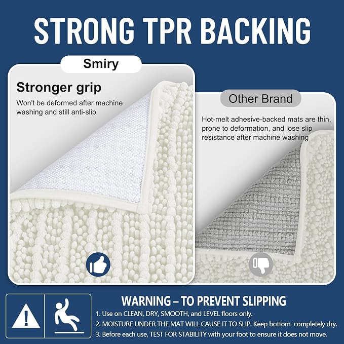 Smiry Bathroom Rugs 36X24, Extra Soft Rubber Backing Chenille Bath Mats | Ivory Machine Washable Non Slip Quick Dry Bath Mats for Bathroom Floor, Tub, Shower, Home Decor Accessories