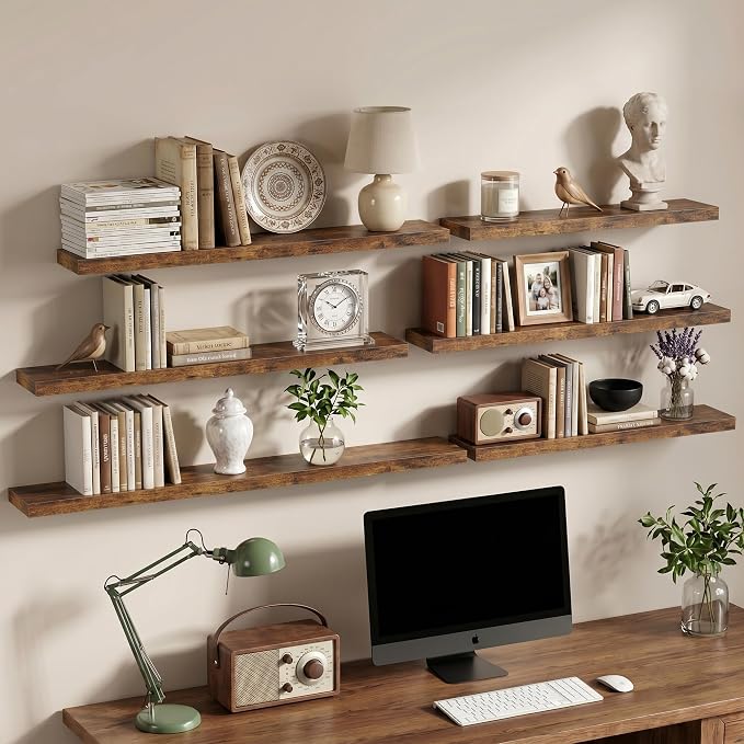 Vivelove 12 Inch Floating Shelves Wall Mounted for Display, 6.5 Deep Duty Shelves with Invisible Brackets for Living Room,Bedroom,Kitchen, Bathroom Storage & Decor,12" Wx6.5 Dx1.4 H - Rustic Brown