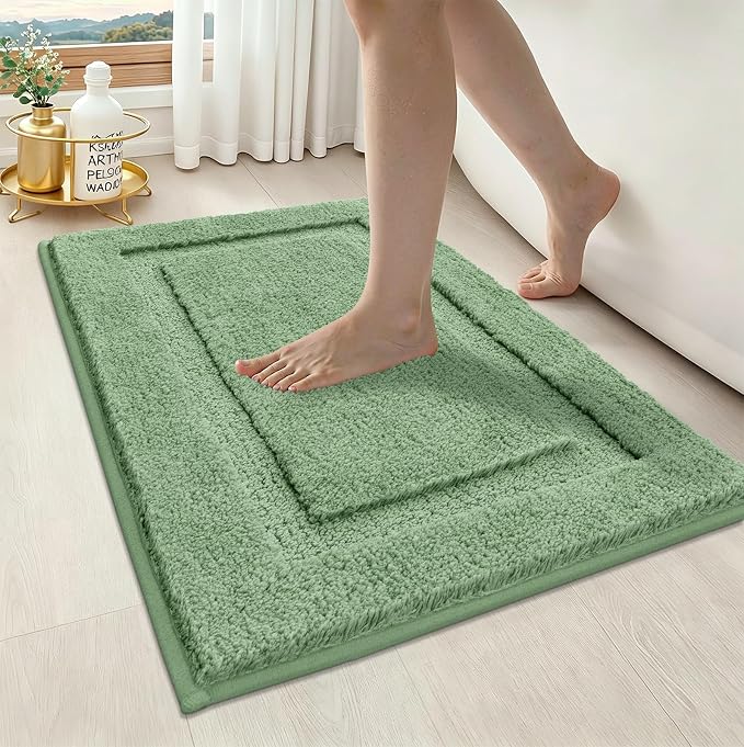 SHACOS Soft Microfiber Sage Green Bathroom Rugs Sets 2 Pieces 32x20 inch | Absorbent Plush Bath Rugs, Non Slip Washable Shaggy Bath Mats, Fluffy Bathroom Runner Floor Mats Shower Rug