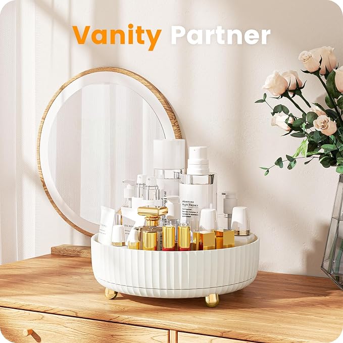 A-LuGei 【Elegant White】 11" Perfume Organizer, 【360° Rotating】 Vanity Organizer, 【Minimalist Chic】 Lazy Susan, Bathroom Organizers and Storage, Makeup Organizer for Skincare Cosmetic Holder