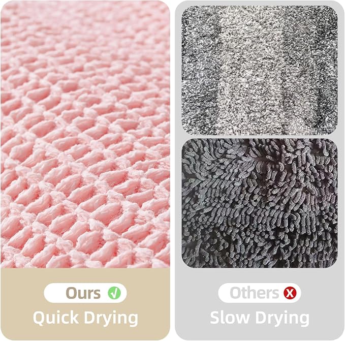 TYUU Light Peachy Pink Bathroom Rugs, Waffle Bath Mat Non Slip Washable Quick Dry Cute Bath Mat Boho Farmhouse Bathroom Decor, 48"x24" Light Peachy Pink