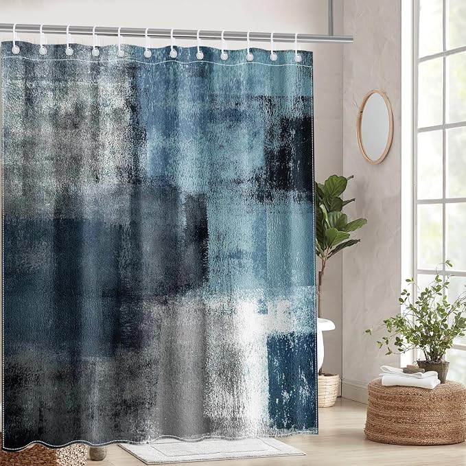 Mocsicka Abstract Shower Curtain Grey Abstract Art Painting Shower Curtain Bathroom Bathtub Curtain 72x72 Inch with 12 Hooks (Blue)