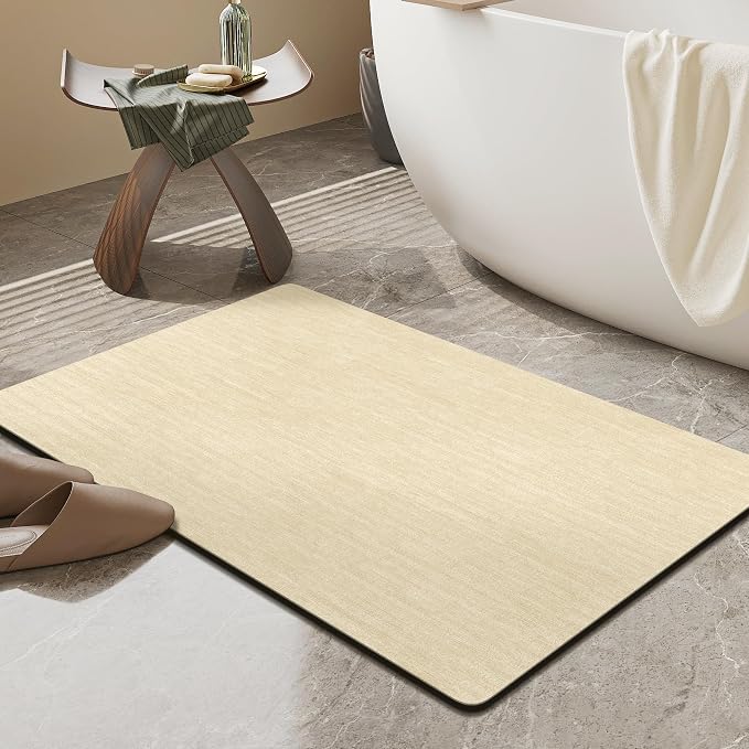 Mecko Bath Mat Ultra Thin Beige, 24"x36" | -Non-Slip,Quick Dry,Absorbent Bathroom Rug Suit For Tile floors,Easy Care Shower Rug in Front of Bathtub,Sink,Shower