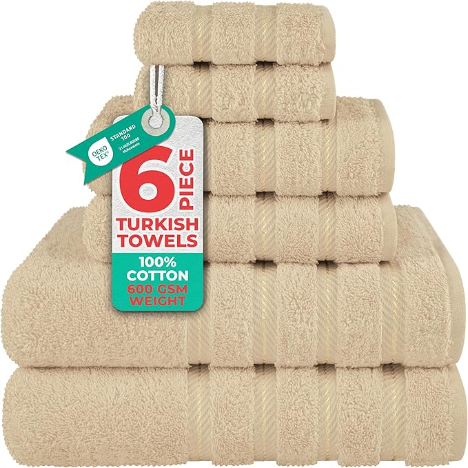 American Soft Linen 100% Cotton Luxury Turkish Towels, 6 Piece Towel Set | Soft Absorbent Quick Dry OEKO Tex Standard 100 Certificated Durable Machine Washable Premium Hotel Quality