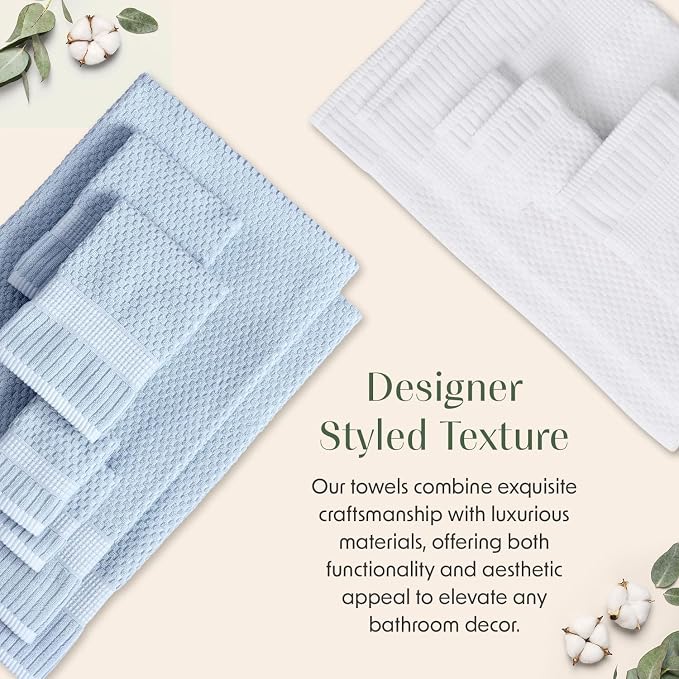 6 Pack 100% Cotton Hand Towels | Blue Towels | Oeko‑TEX Standard 100 | Soft & Absorbent, Quick‑Dry | Trinity Collection - Chambray Blue